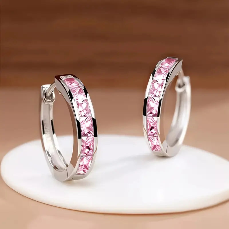 White K Copper Hoop Earrings with Cubic Zirconia