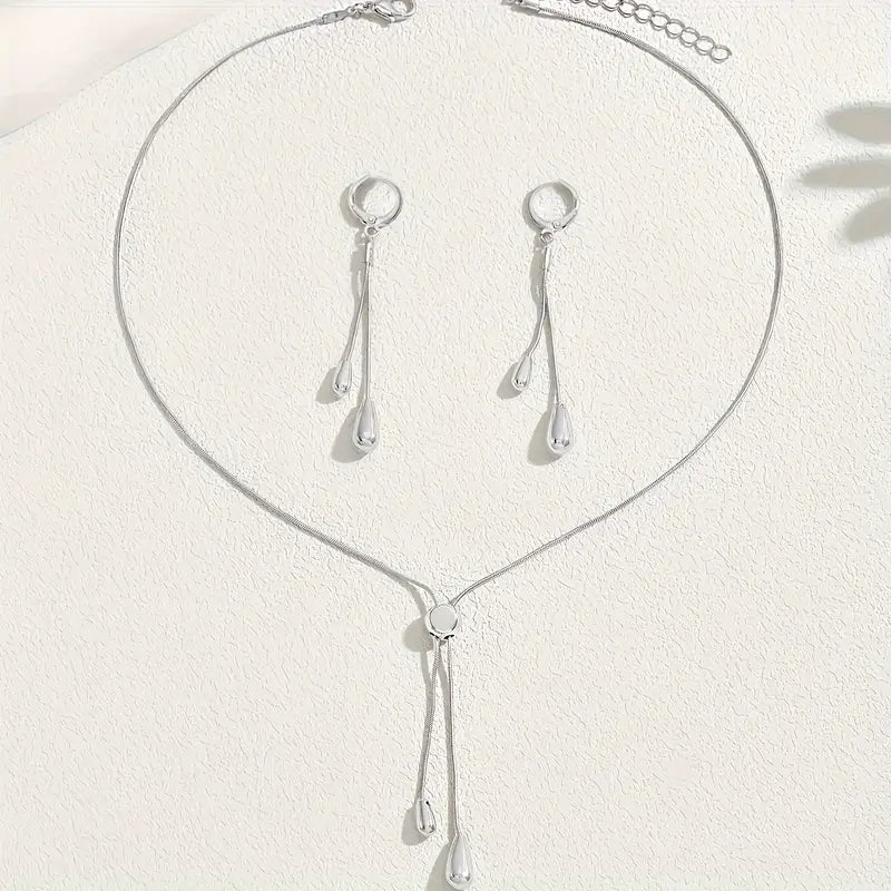 Snake Bone Chain Teardrop Necklace and Earring Set