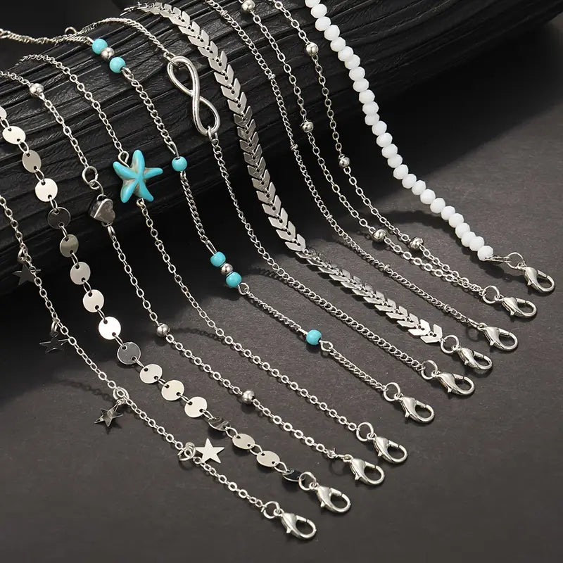 Starfish Bead Anklet Set for Women – Summer Style