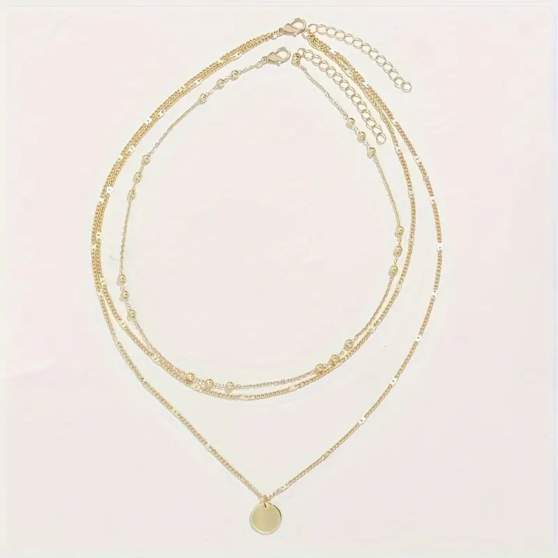 Layered Round Pendant Necklace Set for Women