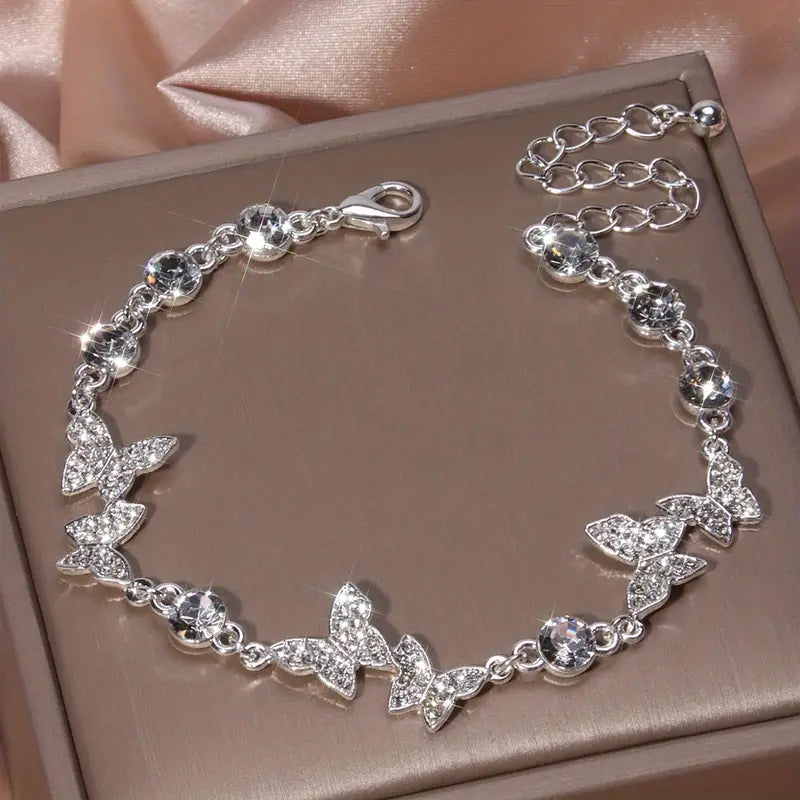 Silver Butterfly Bracelet with Rhinestones