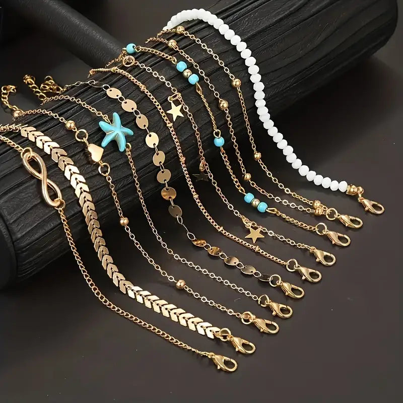 Starfish Bead Anklet Set for Women – Summer Style