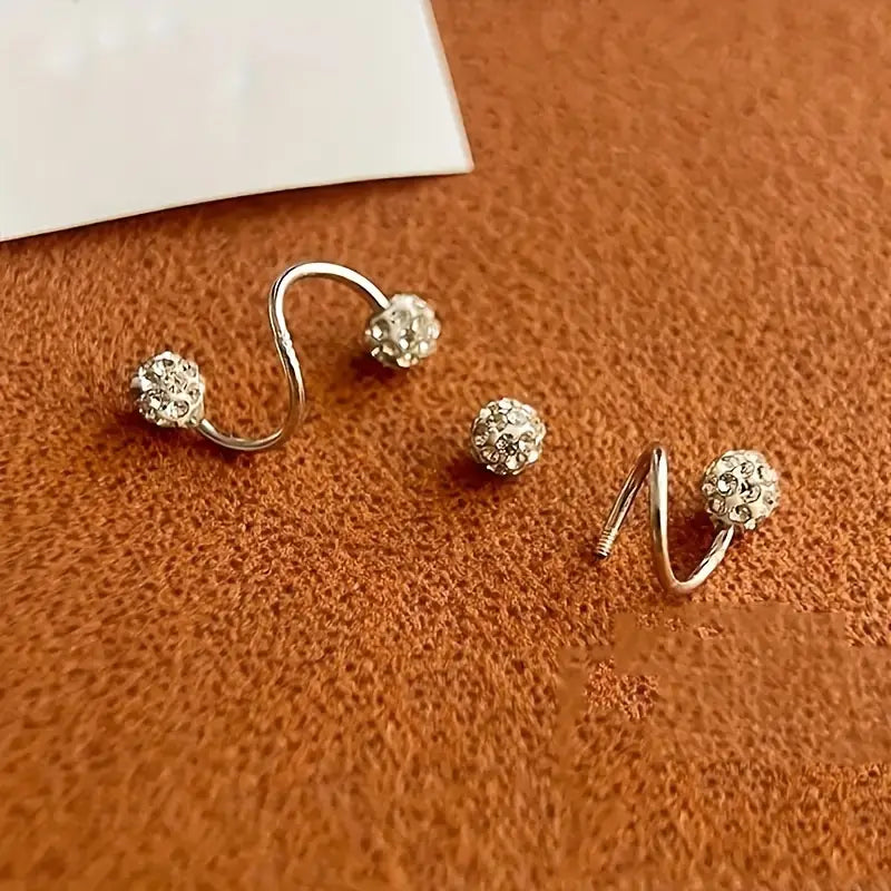Rod Ball Stud Earrings with Rhinestones – Stainless Steel and Sterling Silver Posts