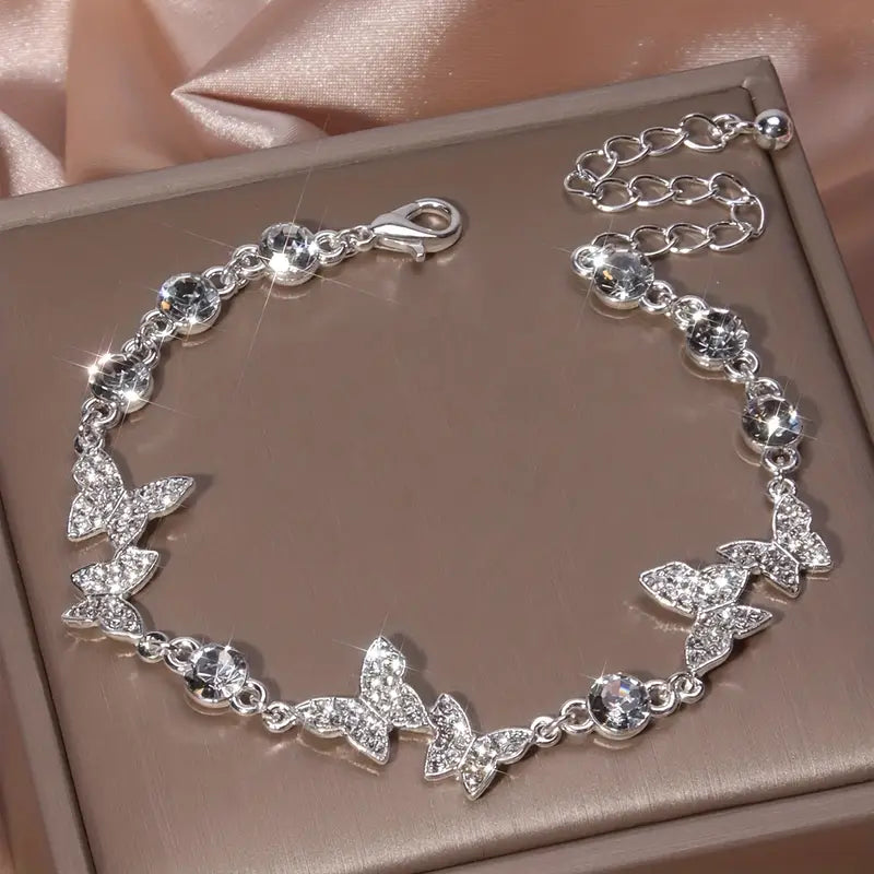 Silver Butterfly Bracelet with Rhinestones