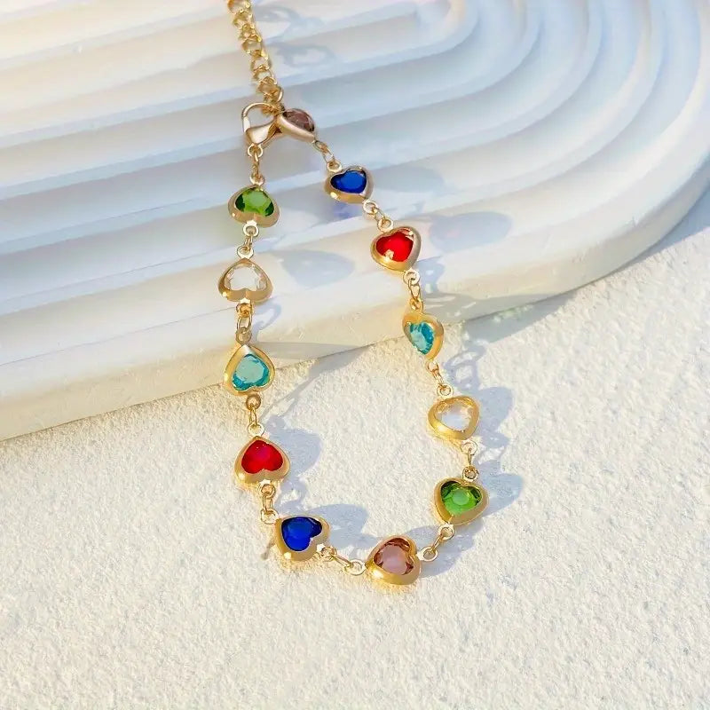Vintage Heart Charm Beaded Bracelet for Women