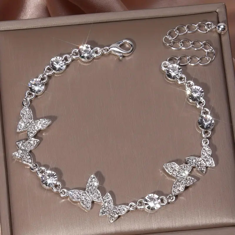 Silver Butterfly Bracelet with Rhinestones