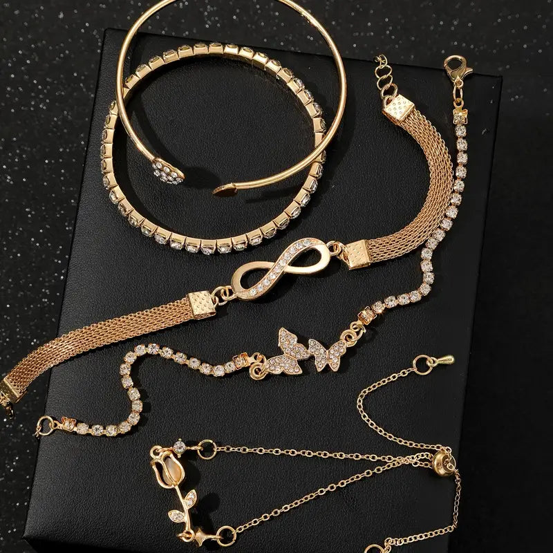 Set of 5 Charm Bracelets – Butterfly, Heart, Flower, Infinity and Tulip