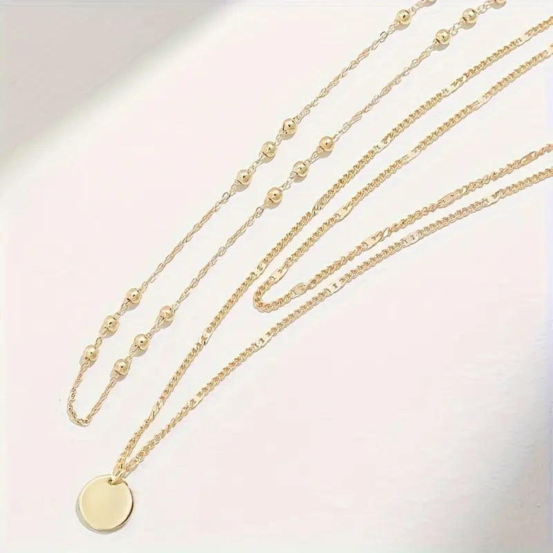 Layered Round Pendant Necklace Set for Women
