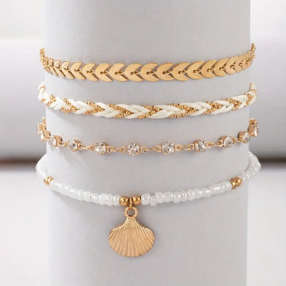 Puka Shell and Airplane Charm Bracelet Set for Women