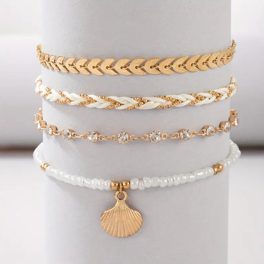 Puka Shell and Airplane Charm Bracelet Set for Women
