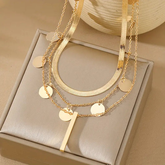 Vintage Multi-Layer Long Bar Pendant Necklace for Women