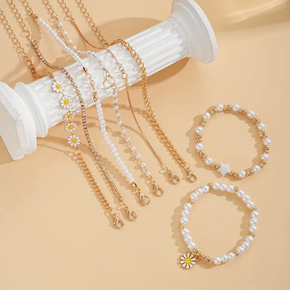 Daisy Charm Bracelet Set with Star and Heart Accents for Women