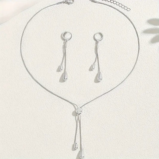 Snake Bone Chain Teardrop Necklace and Earring Set