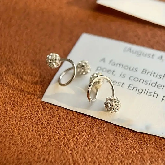 Rod Ball Stud Earrings with Rhinestones – Stainless Steel and Sterling Silver Posts
