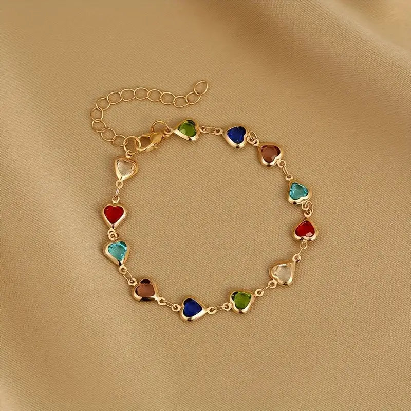 Vintage Heart Charm Beaded Bracelet for Women