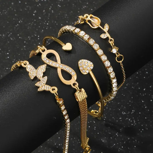 Set of 5 Charm Bracelets – Butterfly, Heart, Flower, Infinity and Tulip