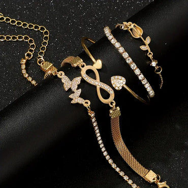 Set of 5 Charm Bracelets – Butterfly, Heart, Flower, Infinity and Tulip
