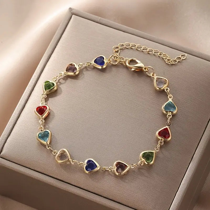 Vintage Heart Charm Beaded Bracelet for Women
