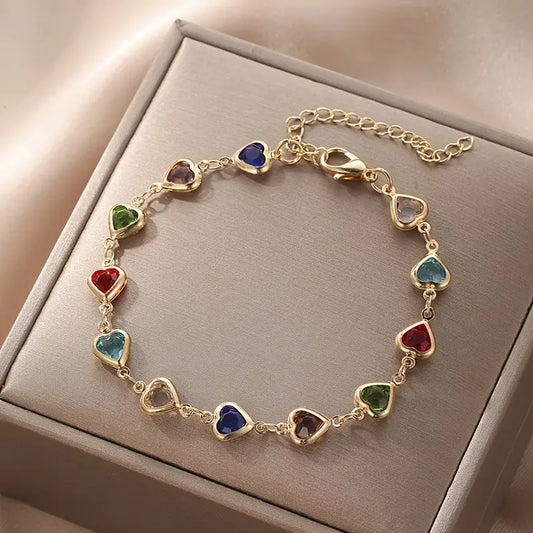 Vintage Heart Charm Beaded Bracelet for Women
