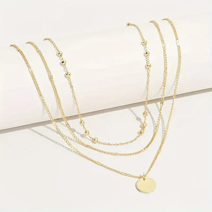 Layered Round Pendant Necklace Set for Women