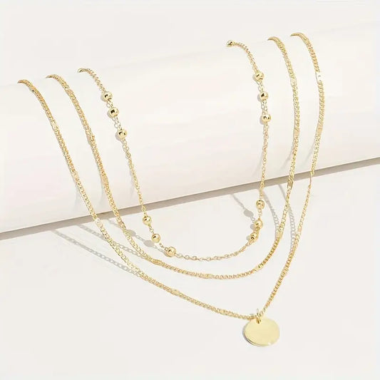 Layered Round Pendant Necklace Set for Women