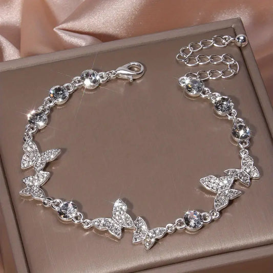 Silver Butterfly Bracelet with Rhinestones