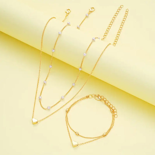 3-Piece Heart Necklace and Bracelet Set for Women