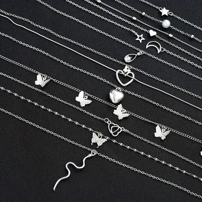 6-Piece Pendant Necklace Set – Heart, Star, Moon, Snake, Butterfly and Water Drop