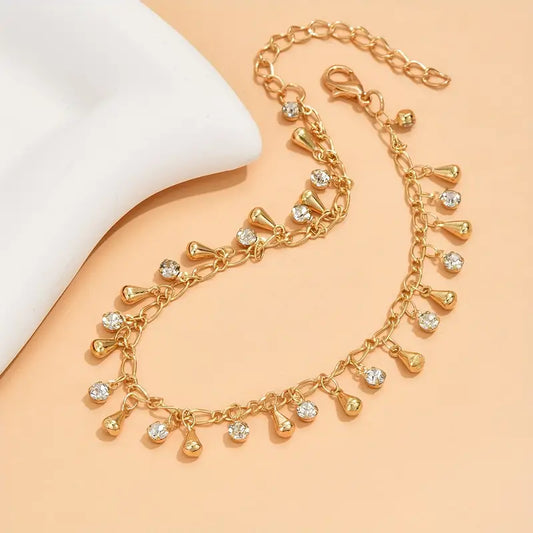 Gold Beach Anklet with Water Drop Pendant
