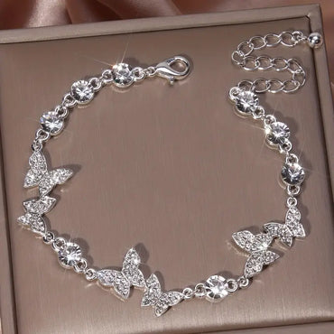 Silver Butterfly Bracelet with Rhinestones