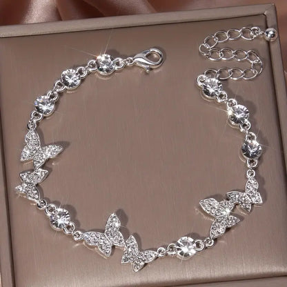 Silver Butterfly Bracelet with Rhinestones