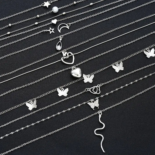 6-Piece Pendant Necklace Set – Heart, Star, Moon, Snake, Butterfly and Water Drop