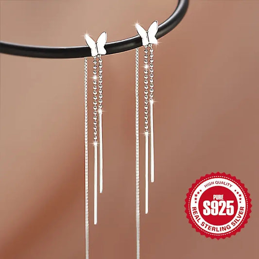 Sterling Silver Butterfly Tassel Earrings – Hypoallergenic