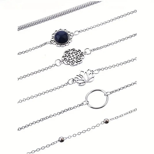 Boho Bracelet Set – 6-Piece Lotus, Stone and Floral Designs