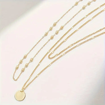 Layered Round Pendant Necklace Set for Women