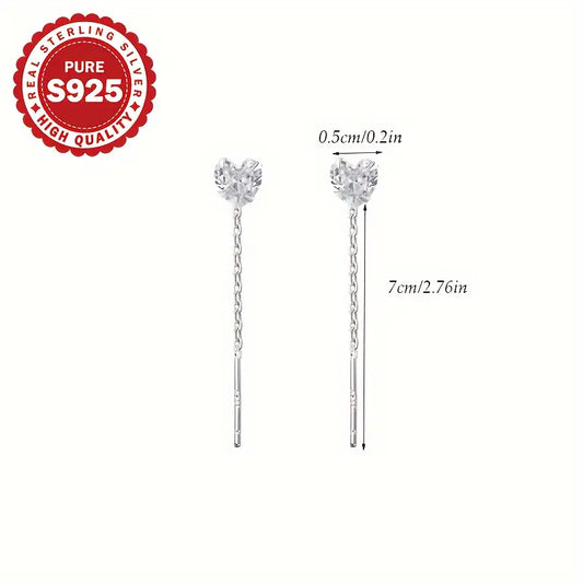 Sterling Silver Heart Dangle Earrings with Zirconia